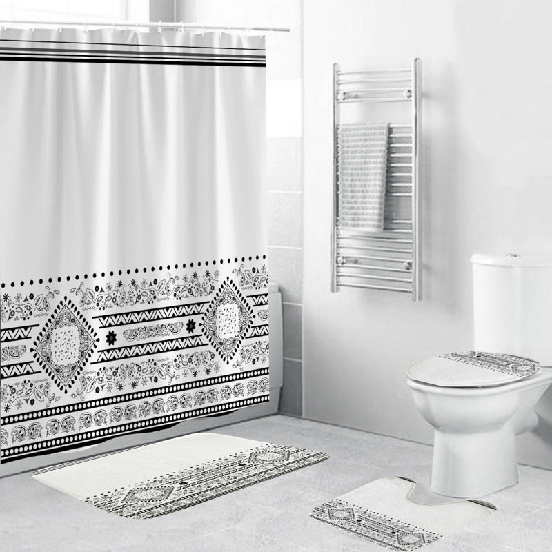 Black and White Patterned Waterproof Polyester Shower Curtain – Green-Inspired Bohemian Designs