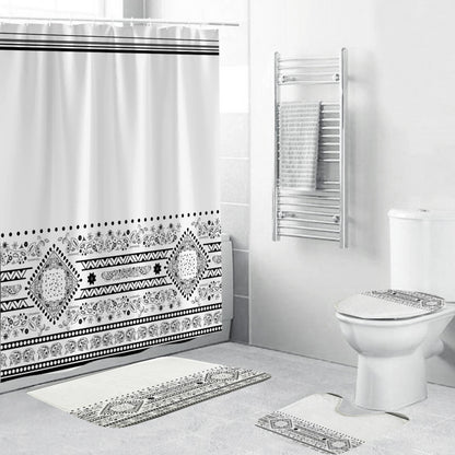 Black and White Patterned Waterproof Polyester Shower Curtain – Green-Inspired Bohemian Designs