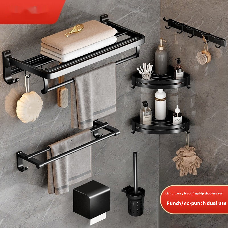 Matte Black Bathroom Storage Rack Set – Alloy, Rust-Resistant, Nail-Free Installation