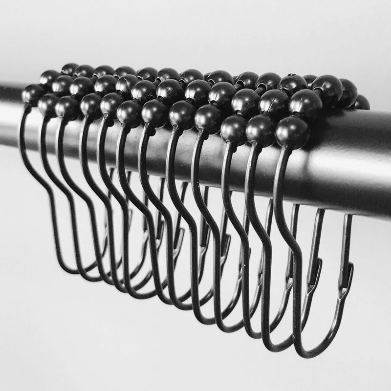 Nordic Black Metal Shower Curtain Hooks – Pack of 12