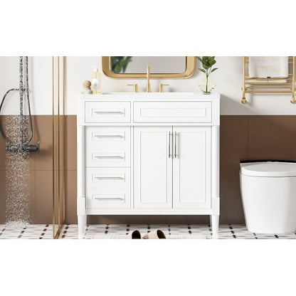 36'' Bathroom Vanity With Top Resin Sink, Freestanding Bathroom Storage Cabinet With 2 Drawers And A Tip-out Drawer, Solid Wood Frame Vanity Set, Height Adjustable Shelf