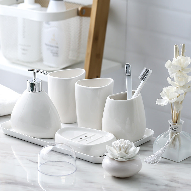 Simple White Porcelain Bathroom Five-Piece Set