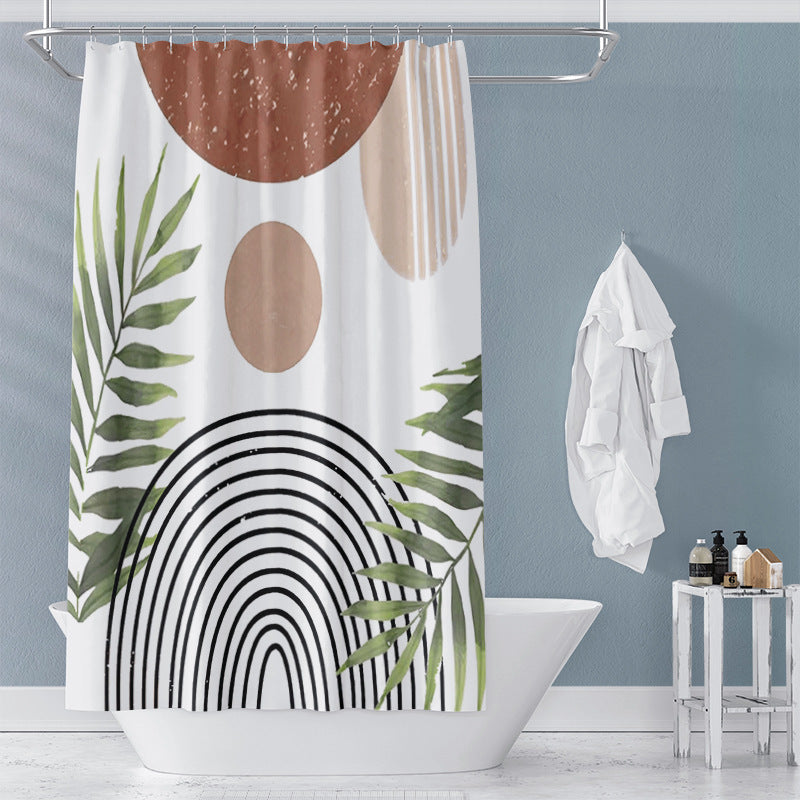 Geometric Waterproof Shower Curtain – Mildew-Resistant Polyester with Tassel Detail