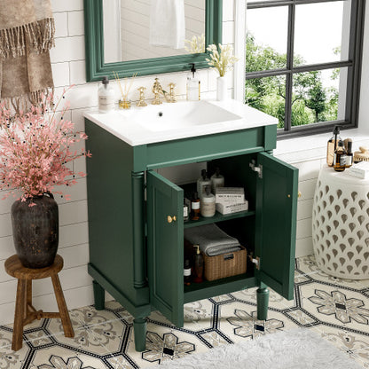 24" Bathroom Vanity with Top Sink – 2-Tier Modern Storage Cabinet, Large Shelves & Clean Lines
