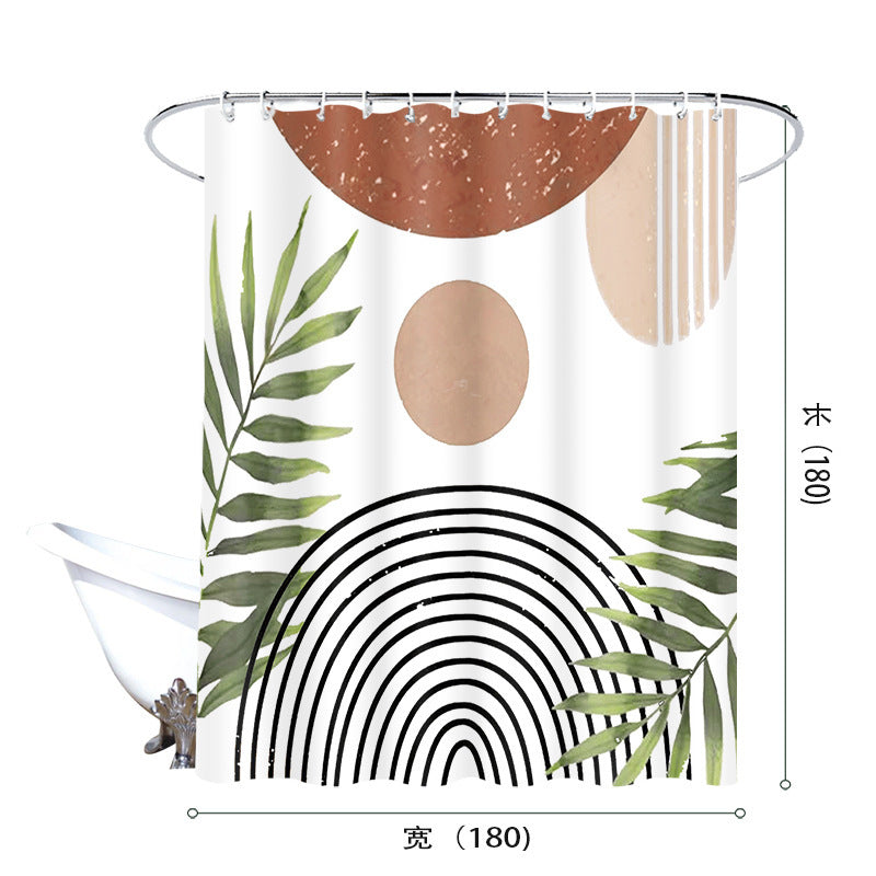 Geometric Waterproof Shower Curtain – Mildew-Resistant Polyester with Tassel Detail