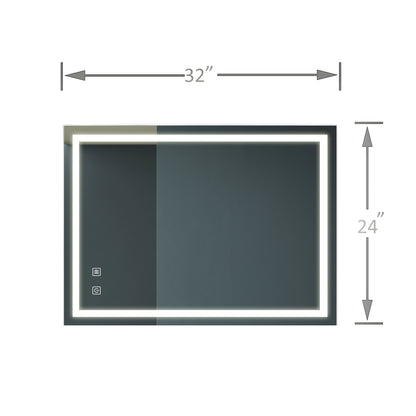 32x24 Inch LED Premium Vanity Mirror – High Lumens, Dimmable Touch, Anti-Fog, CRI 95, Adjustable 3000K-6000K, Wall Switch Control