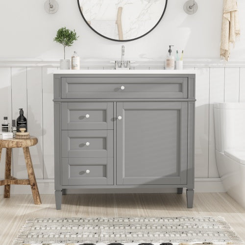 36'' Bathroom Vanity with Top Sink – Modern Storage Cabinet with 2 Drawers & Tip-Out Drawer, Single Sink Vanity