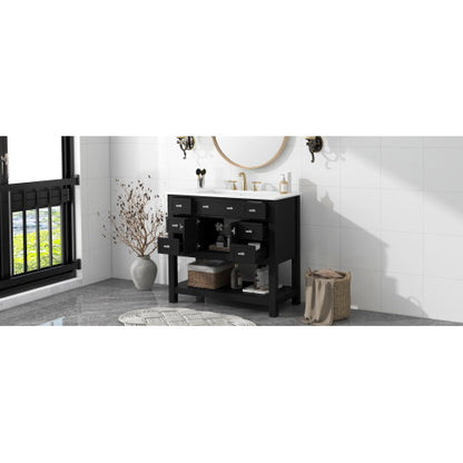 36" Black Bathroom Vanity with Top Sink – Modern Storage Cabinet with 2 Soft Closing Doors & 6 Drawers, Single Sink Vanity