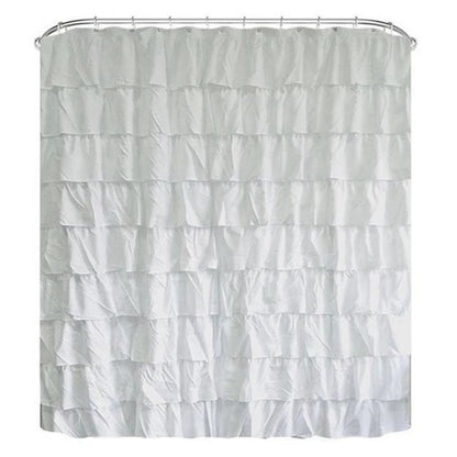 Waterproof Shower Curtain with Corrugated Edge and Ruffle Detail – Clear Polyester
