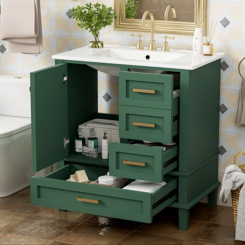30" Bathroom Vanity – Modern Storage Cabinet with Soft Closing Door, 3 Drawers & Solid Wood Frame
