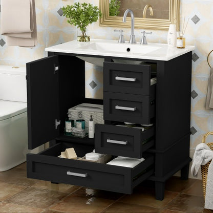 30" Bathroom Vanity – Modern Storage Cabinet with Soft Closing Door, 3 Drawers & Solid Wood Frame