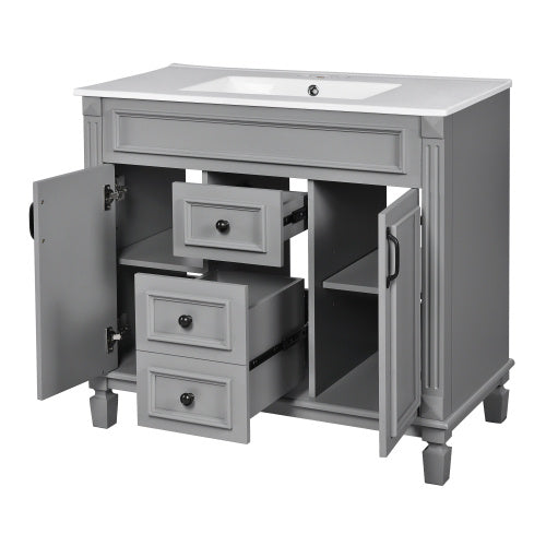 36'' Bathroom Vanity with Top Sink – Modern Storage Cabinet with 2 Soft-Closing Doors & 2 Drawers, Single Sink Vanity (Grey)
