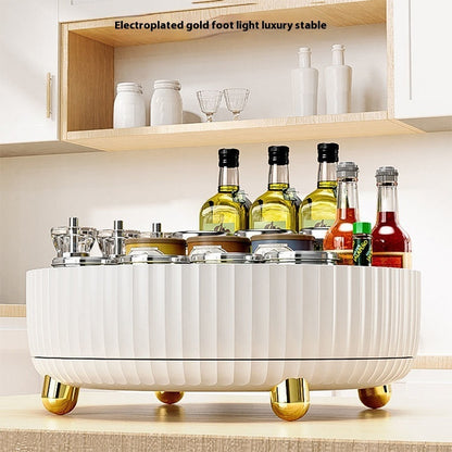 Rotating Plastic Cosmetic Storage Box – Modern Simplicity with Striped Design