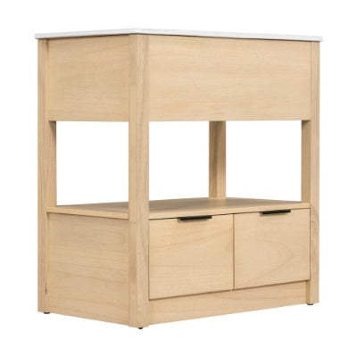 30 Bathroom Vanity With Sink Top, Bathroom Cabinet With Open Storage Shelf And Two Drawers, One Package, Natural