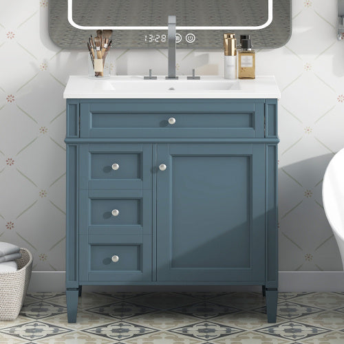 30" Bathroom Vanity with Top Sink – Modern Storage Cabinet with 2 Drawers and a Tip-out Drawer