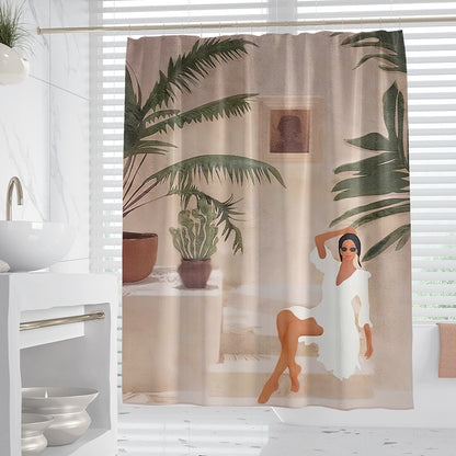Hand-Drawn Woman Geometric Line Illustration Shower Curtain – Premium Polyester