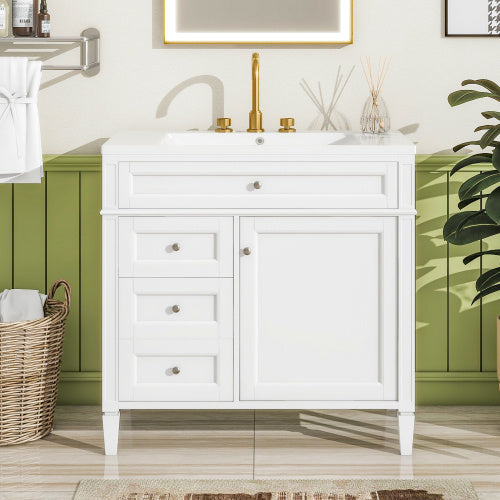 36'' Bathroom Vanity with Top Sink – Modern Storage Cabinet with 2 Drawers & Tip-Out Drawer, Single Sink Vanity