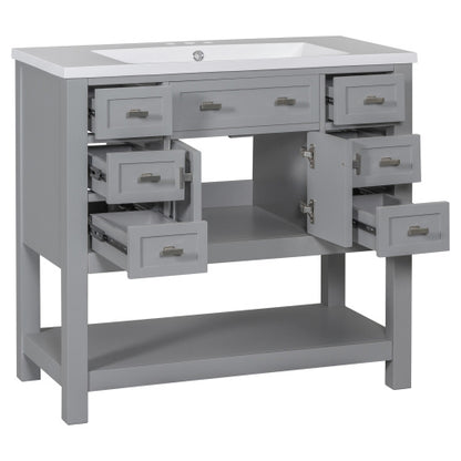 36   Bathroom Vanity With Top Sink, Modern Bathroom Storage Cabinet With 2 Soft Closing Doors And 6 Drawers, Single Sink Bathroom Vanity