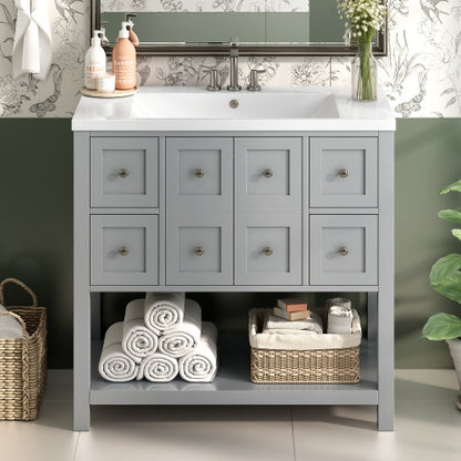 36'' Bathroom Vanity with Undermount Sink – Free Standing Vanity Set with 4 Drawers & Soft Closing Doors, Solid Wood Frame