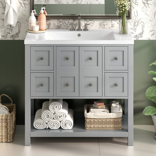 36'' Bathroom Vanity with Undermount Sink – Free Standing Vanity Set with 4 Drawers & Soft Closing Doors, Solid Wood Frame