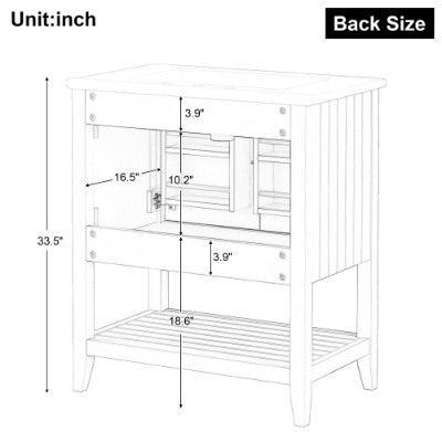 30 Modern Sleek Bathroom Vanity Elegant Ceramic Sink With Solid Wood Frame Open Style Shelf  Door Shelf Design