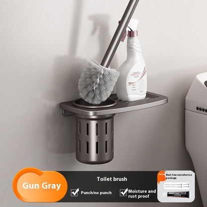 Gun Gray Aluminum Bathroom Storage Rack – Punch-Free, Modular Mesh System