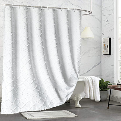 Thick Solid-Color Waterproof Shower Curtain – Peach Fabric Leather in Crisp White