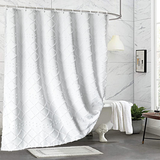 Thick Solid-Color Waterproof Shower Curtain – Peach Fabric Leather in Crisp White