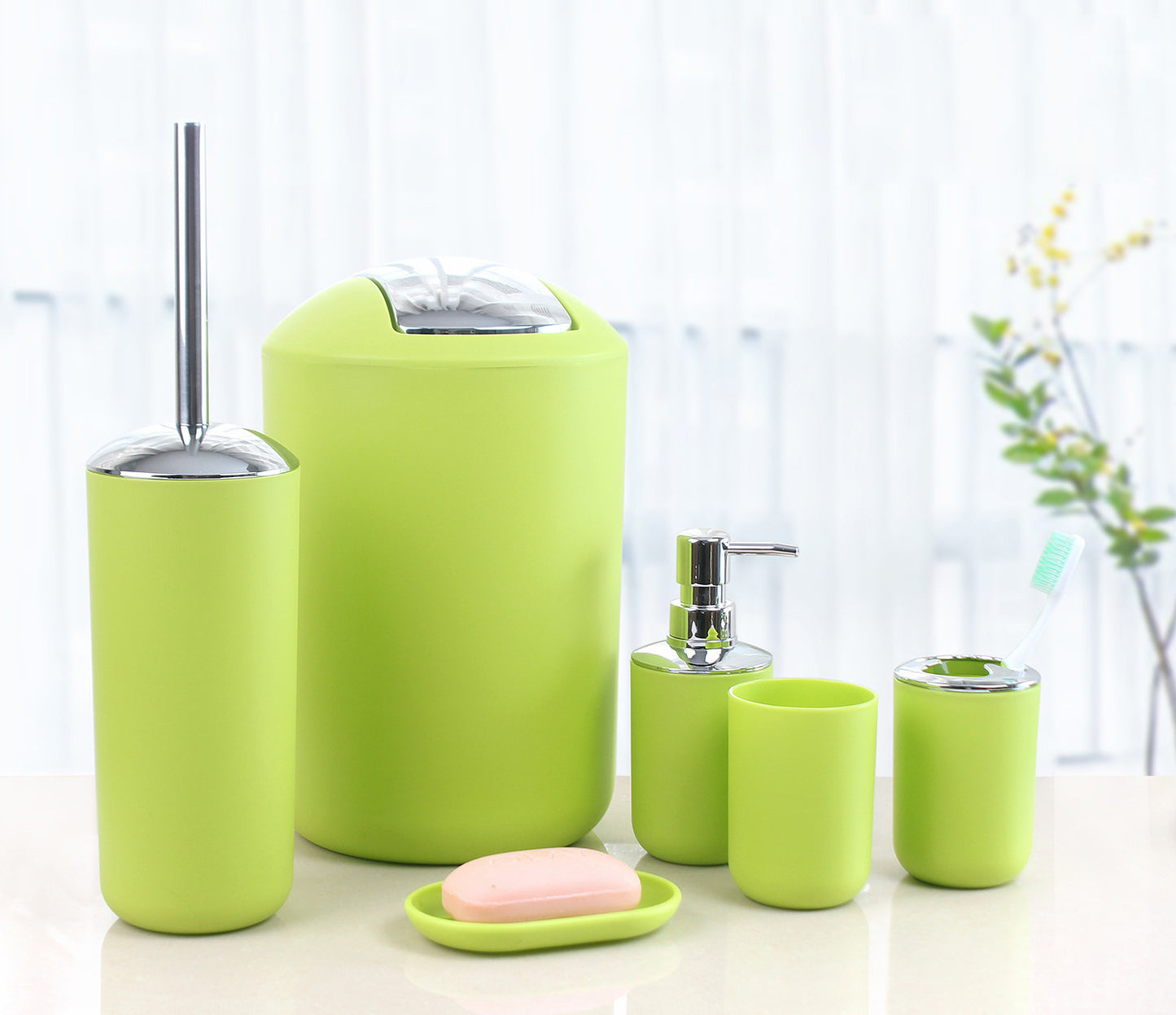 Six-Piece Plastic Bathroom Set – Functional Essentials for Everyday Use
