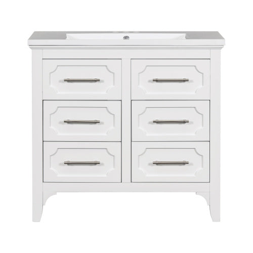 36'' Bathroom Vanity With Resin Sink Combo, Free Standing Single Vanity Set With Four Drawers, Solid Wood Frame Bathroom Storage Cabinet