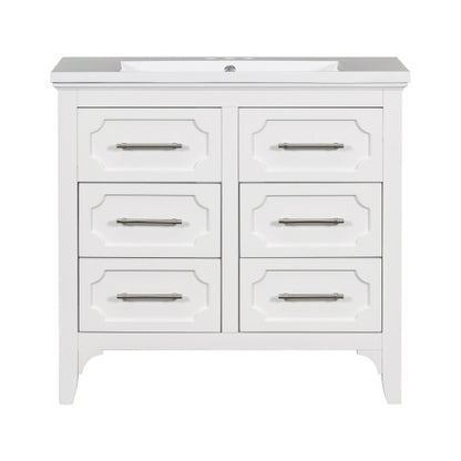 36'' Bathroom Vanity With Resin Sink Combo, Free Standing Single Vanity Set With Four Drawers, Solid Wood Frame Bathroom Storage Cabinet