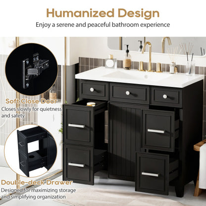 36" Bathroom Vanity Cabinet with Sink Top Combo Set – Black Shaker Design with Soft Closing Doors and 3 Drawers