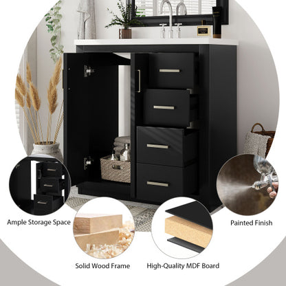 30'' Bathroom Vanity with Resin Sink Combo, Solid Wood Frame Bathroom Storage Cabinet, Freestanding Vanity Set with 3 Drawers & Soft Closing Doors