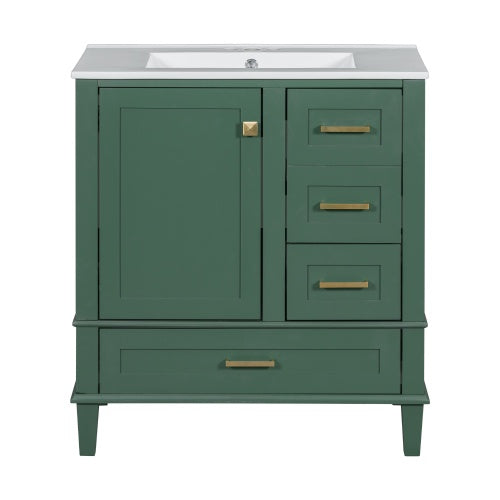 30" Bathroom Vanity – Modern Storage Cabinet with Soft Closing Door, 3 Drawers & Solid Wood Frame