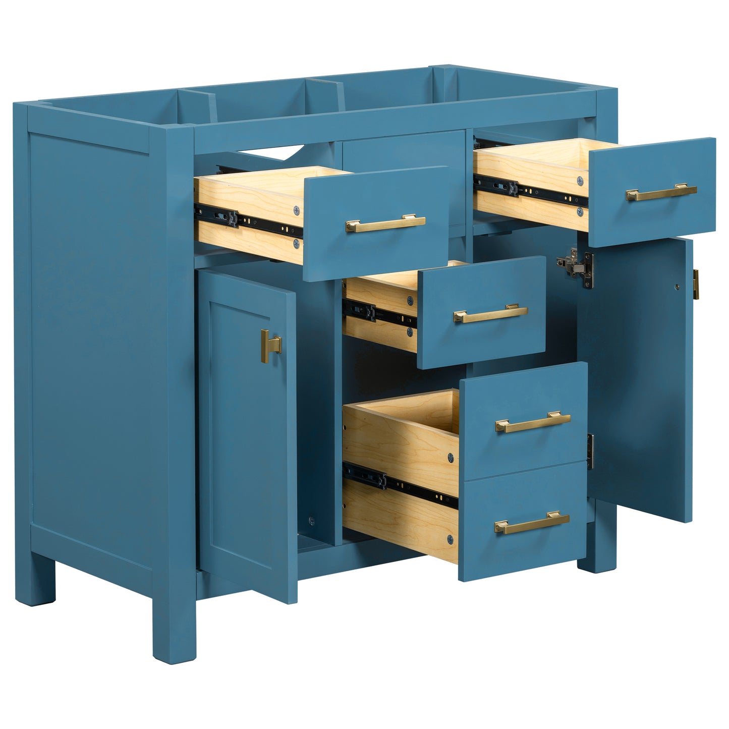 36" Solid Wood Freestanding Bathroom Cabinet – Modern Storage with 4 Drawers & 2 Cabinets