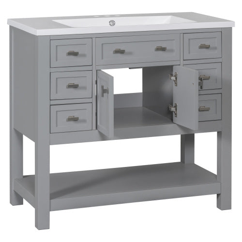 36   Bathroom Vanity With Top Sink, Modern Bathroom Storage Cabinet With 2 Soft Closing Doors And 6 Drawers, Single Sink Bathroom Vanity