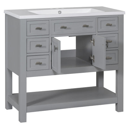 36   Bathroom Vanity With Top Sink, Modern Bathroom Storage Cabinet With 2 Soft Closing Doors And 6 Drawers, Single Sink Bathroom Vanity