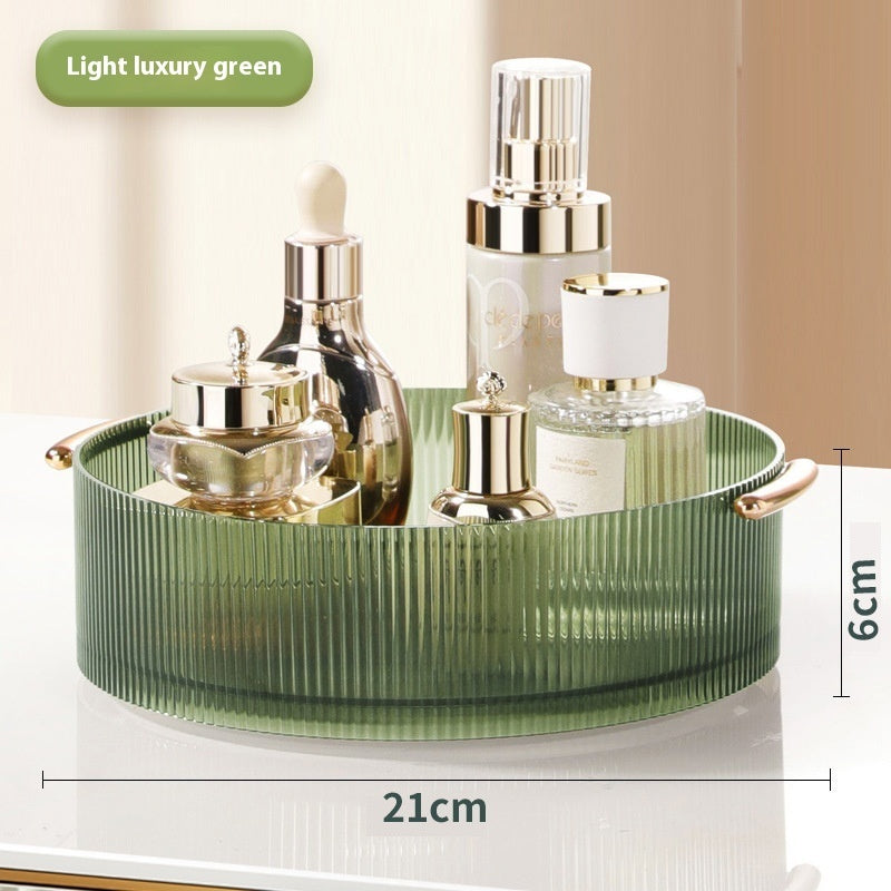 Rotating Plastic Cosmetic Storage Box – Modern Simplicity with Striped Design