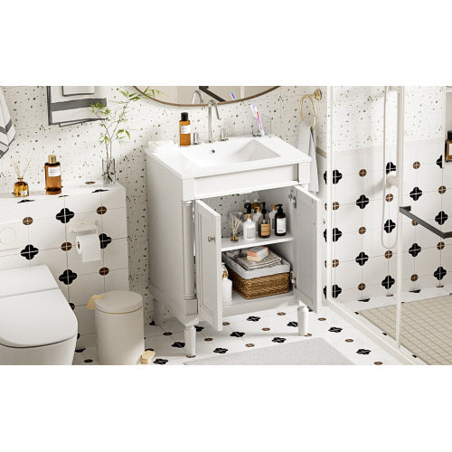 24" Bathroom Vanity with Top Sink – 2-Tier Modern Storage Cabinet, Large Shelves & Clean Lines