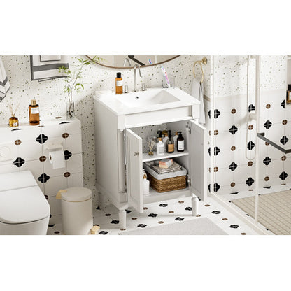24" Bathroom Vanity with Top Sink – 2-Tier Modern Storage Cabinet, Large Shelves & Clean Lines