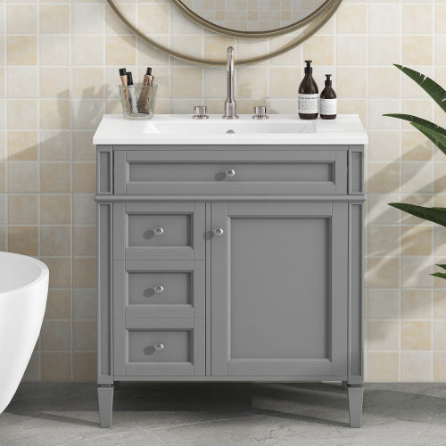 30" Bathroom Vanity with Top Sink – Modern Storage Cabinet with 2 Drawers and a Tip-out Drawer