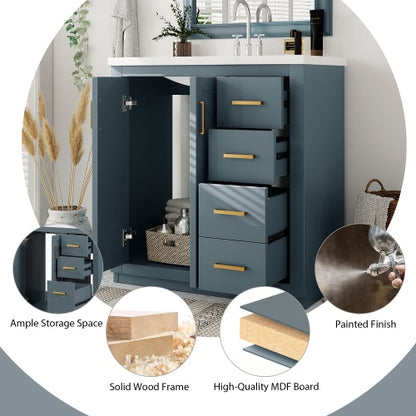 30'' Bathroom Vanity with Ceramic Sink Combo, Solid Wood Frame Bathroom Storage Cabinet, Freestanding Vanity Set with 3 Drawers & Soft Closing Doors