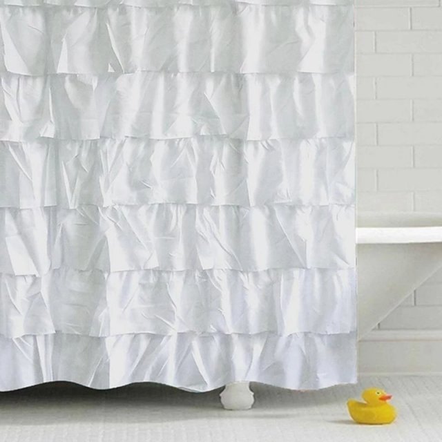 Waterproof Shower Curtain with Corrugated Edge and Ruffle Detail – Clear Polyester