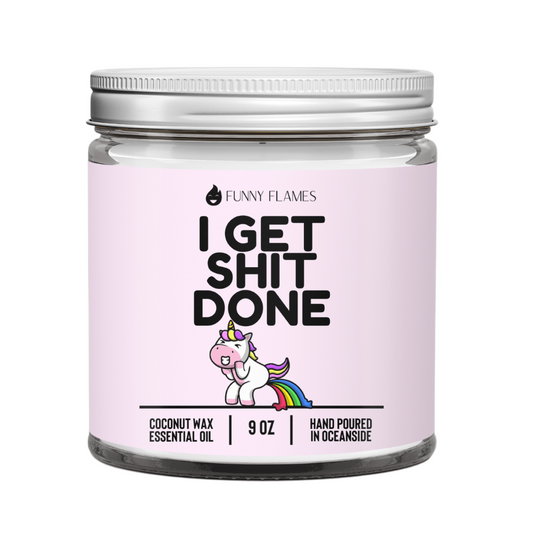 "I Get Sh*t Done" Unicorn Poop Rainbow Candle – Peppermint Scent, 9oz Coconut Apricot Wax