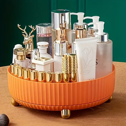 Rotating Plastic Cosmetic Storage Box – Modern Simplicity with Striped Design