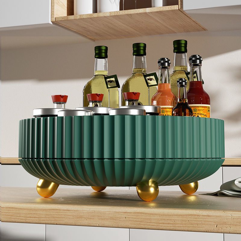 Rotating Plastic Cosmetic Storage Box – Modern Simplicity with Striped Design