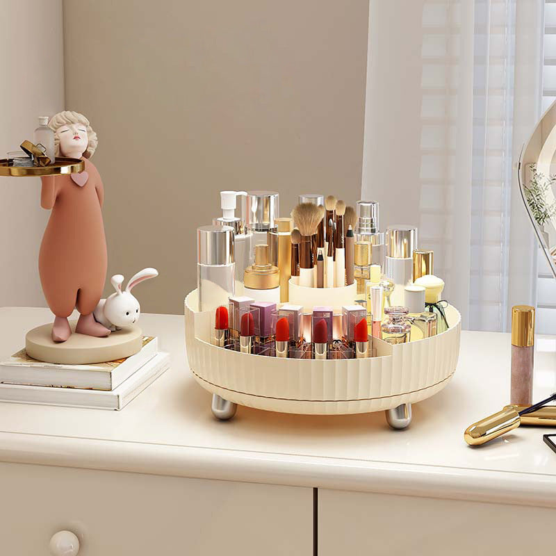 Rotating Plastic Cosmetic Storage Box – Modern Simplicity with Striped Design
