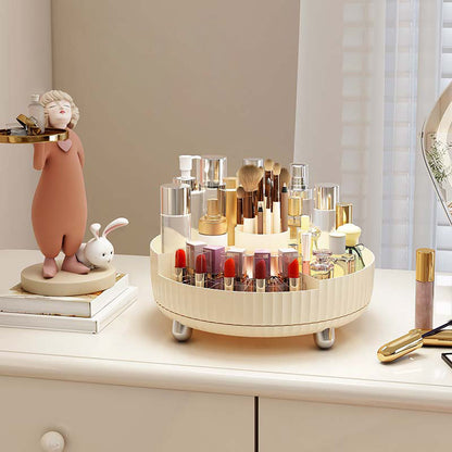 Rotating Plastic Cosmetic Storage Box – Modern Simplicity with Striped Design
