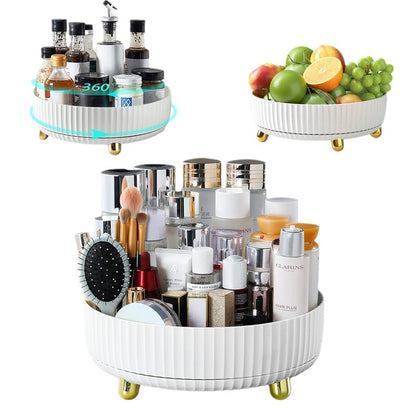 Rotating Plastic Cosmetic Storage Box – Modern Simplicity with Striped Design