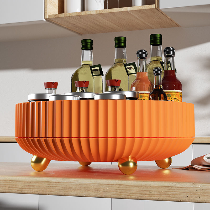 Rotating Plastic Cosmetic Storage Box – Modern Simplicity with Striped Design